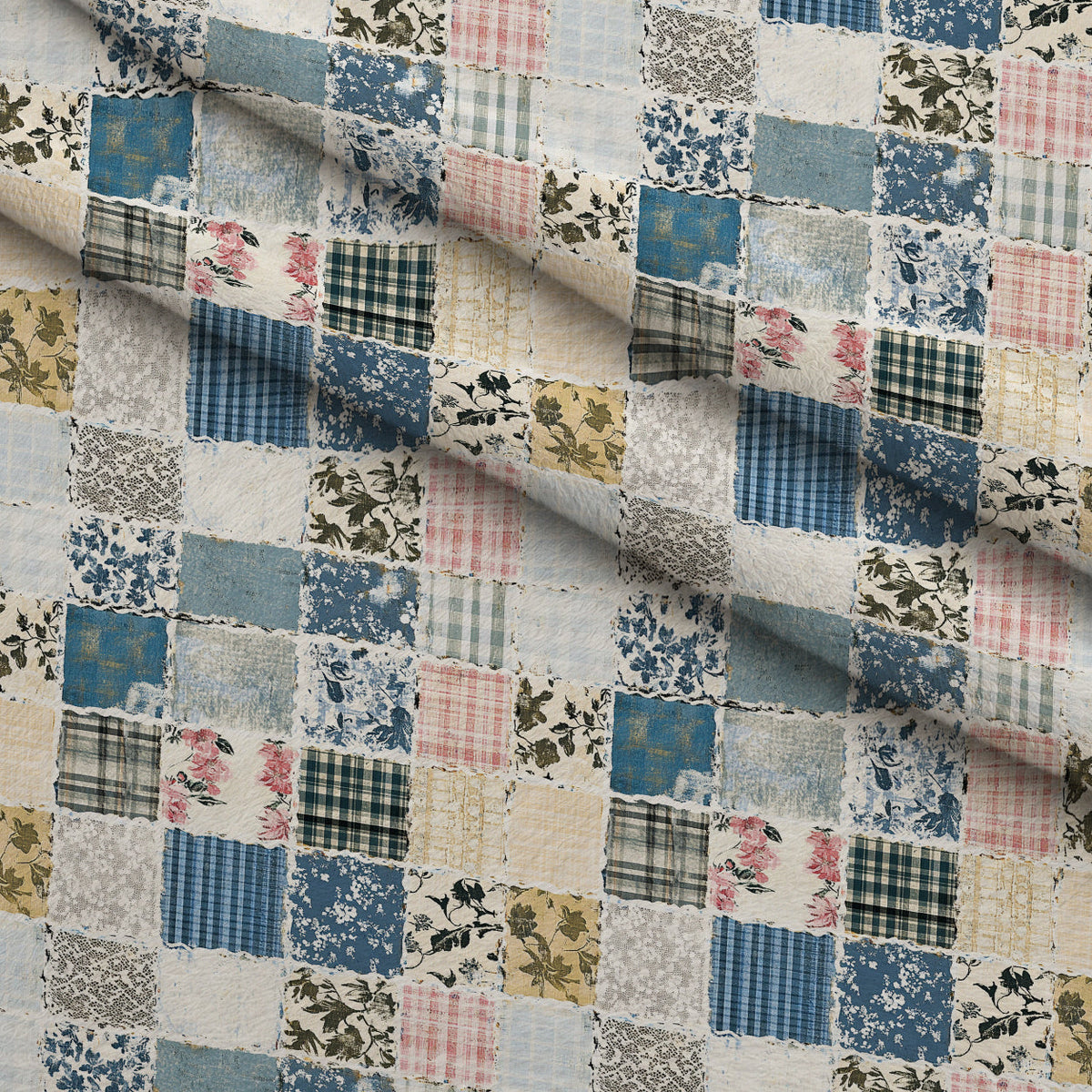 Patchwork Posies Pattern 2 Fleece Fabric — fleece fabric folded close-up preview (mv-fleece-v1:lying)