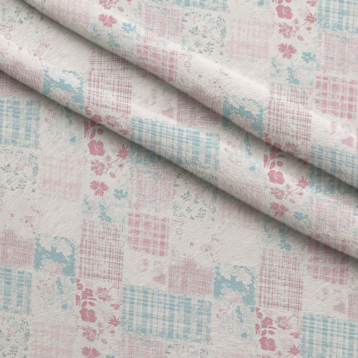 Patchwork Posies Pattern 21 Fleece Fabric — fleece fabric folded close-up preview (mv-fleece-v1:lying)