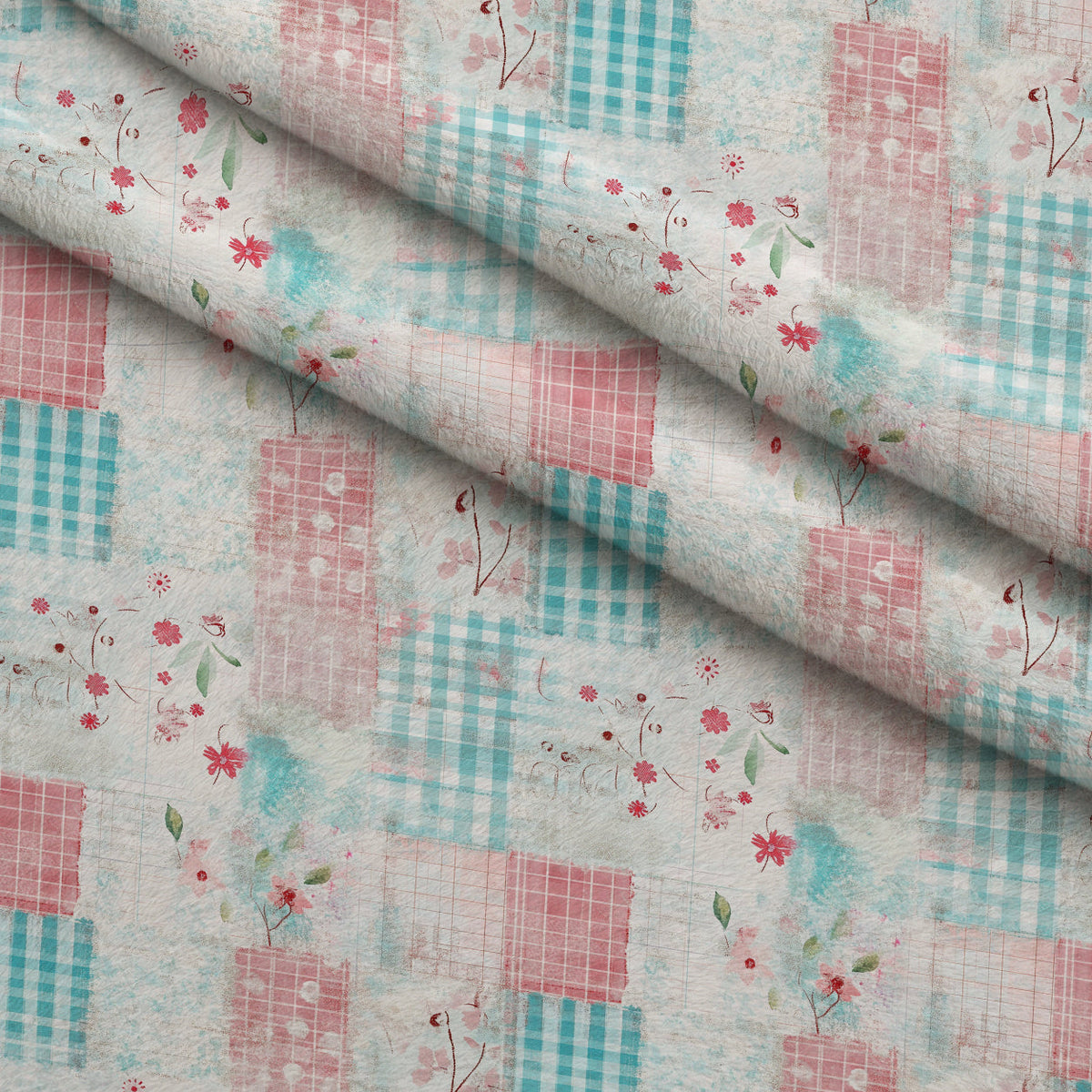 Patchwork Posies Pattern 22 Fleece Fabric — fleece fabric folded close-up preview (mv-fleece-v1:lying)