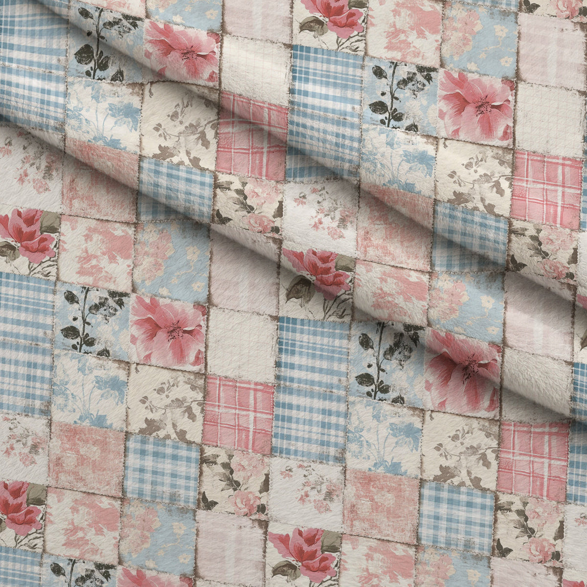 Patchwork Posies Pattern 23 Fleece Fabric — fleece fabric folded close-up preview (mv-fleece-v1:lying)