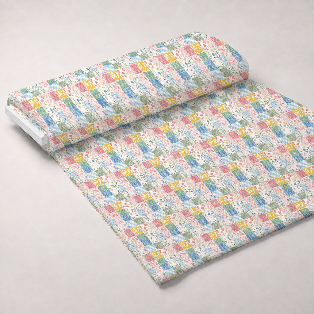 Patchwork Posies Pattern 24 Fleece Fabric — fleece fabric unrolled bolt preview (mv-fleece-v1:bolt)