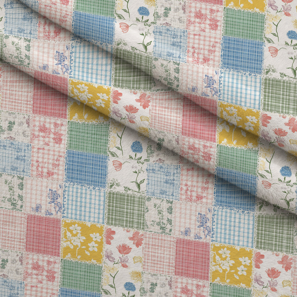 Patchwork Posies Pattern 24 Fleece Fabric — fleece fabric folded close-up preview (mv-fleece-v1:lying)