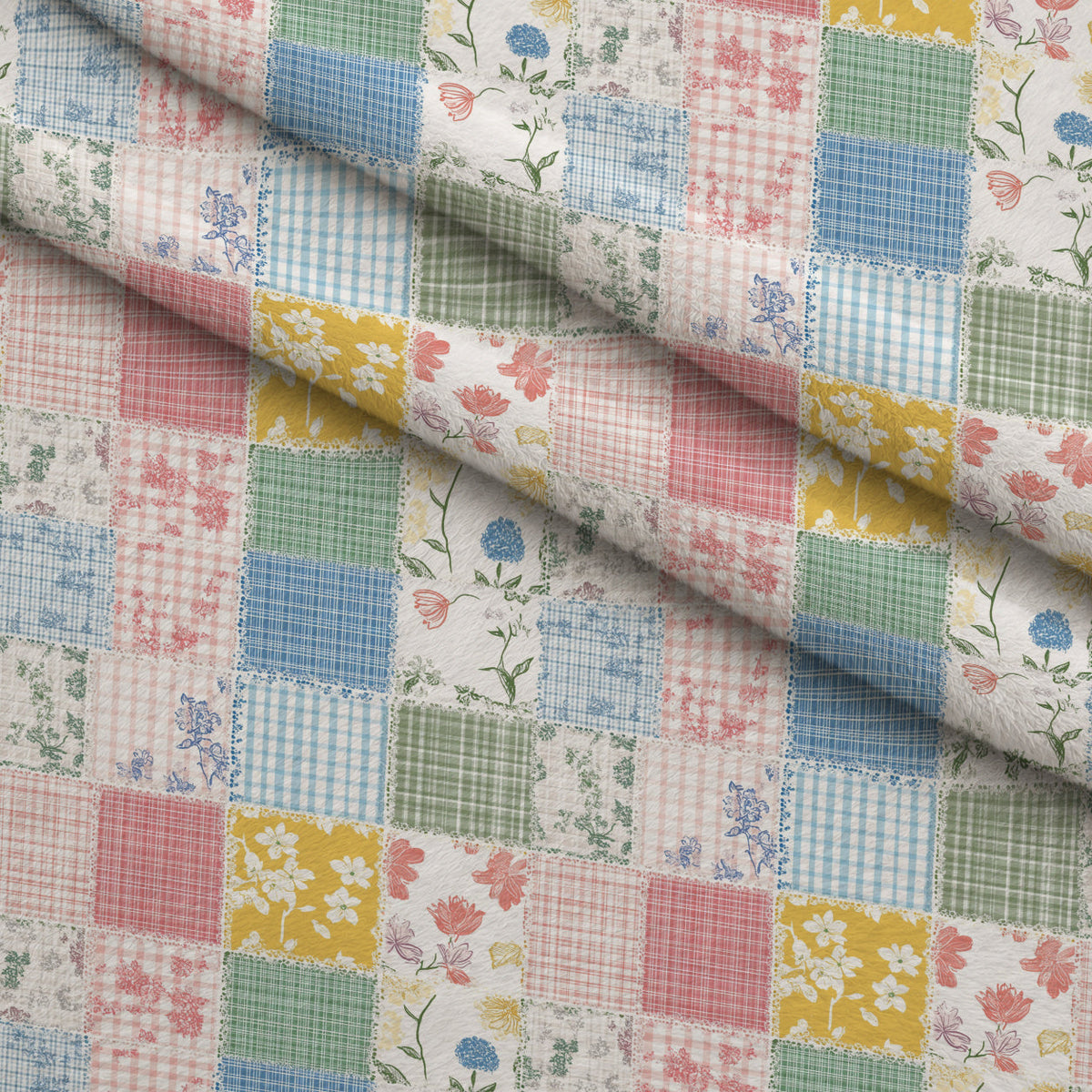 Patchwork Posies Pattern 24 Fleece Fabric — fleece fabric folded close-up preview (mv-fleece-v1:lying)