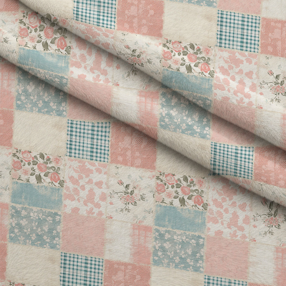 Patchwork Posies Pattern 3 Fleece Fabric — fleece fabric folded close-up preview (mv-fleece-v1:lying)