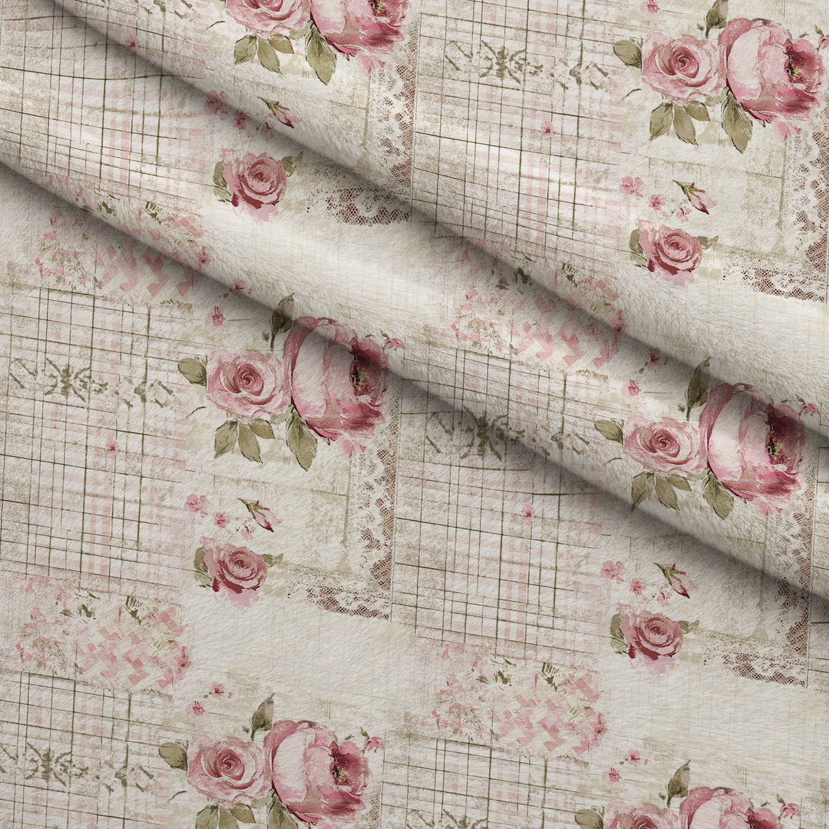 Patchwork Posies Pattern 4 Fleece Fabric — fleece fabric folded close-up preview (mv-fleece-v1:lying)