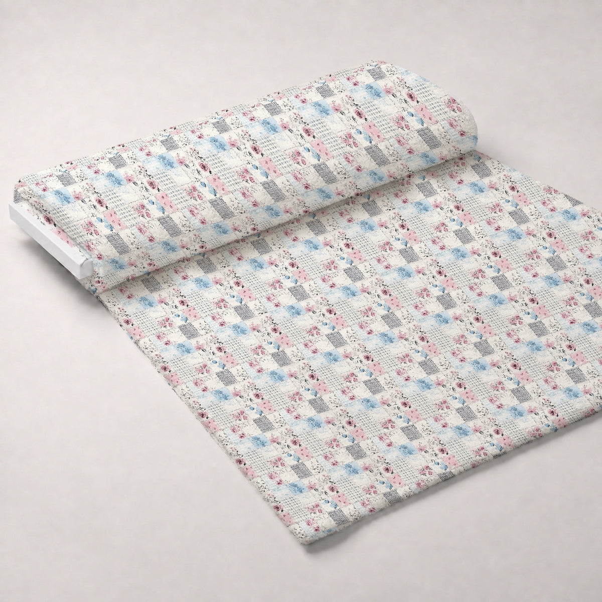 Patchwork Posies Pattern 5 Fleece Fabric — fleece fabric unrolled bolt preview (mv-fleece-v1:bolt)
