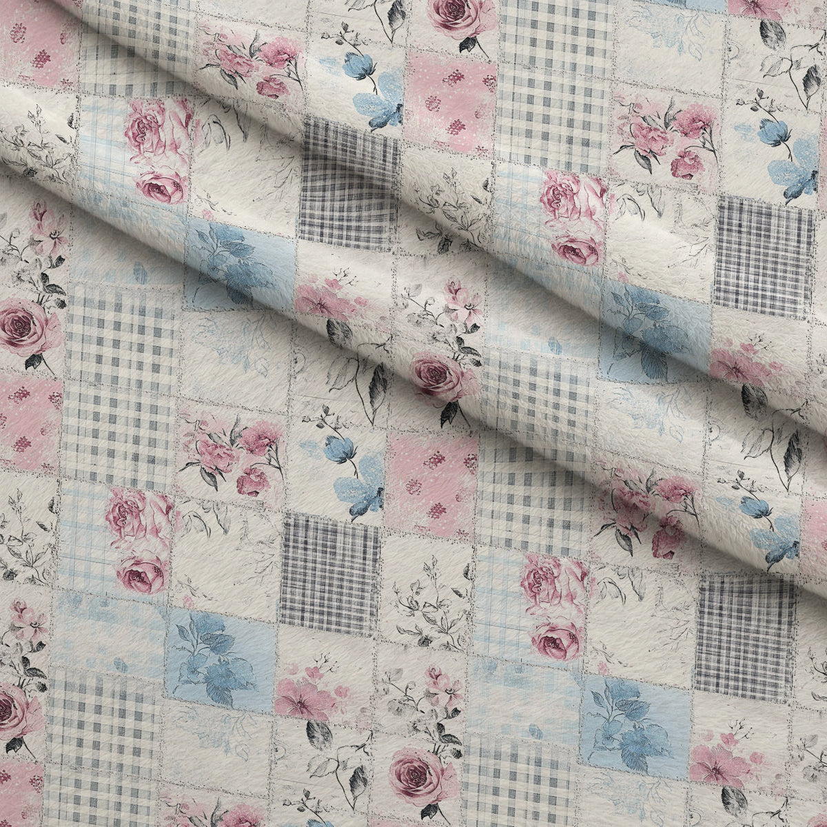 Patchwork Posies Pattern 5 Fleece Fabric — fleece fabric folded close-up preview (mv-fleece-v1:lying)