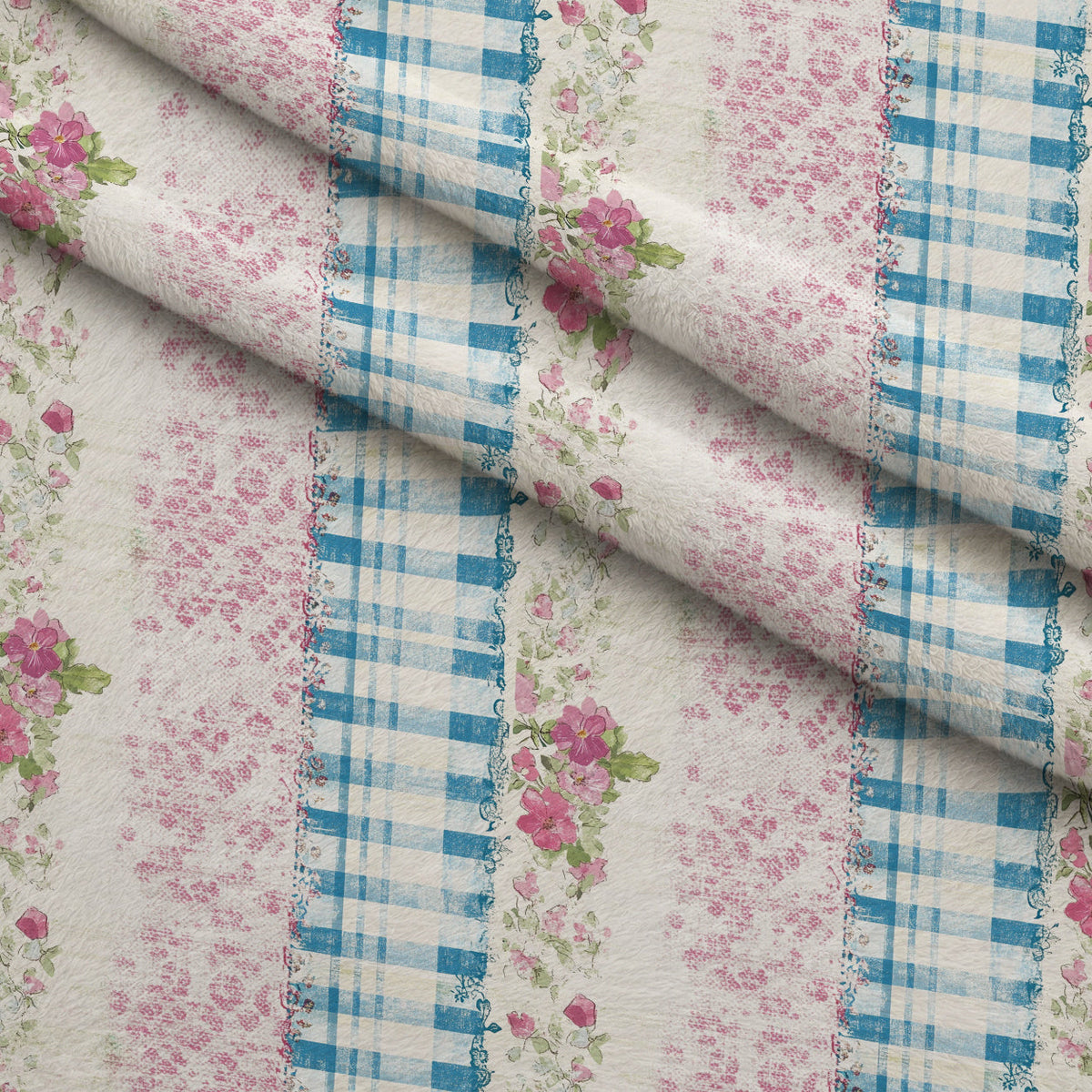 Patchwork Posies Pattern 6 Fleece Fabric — fleece fabric folded close-up preview (mv-fleece-v1:lying)
