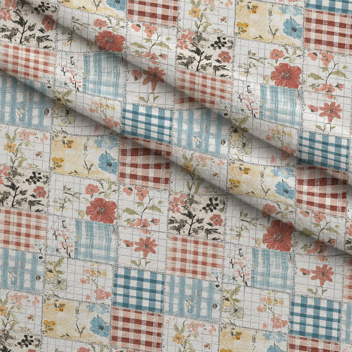 Patchwork Posies Pattern 9 Fleece Fabric — fleece fabric folded close-up preview (mv-fleece-v1:lying)