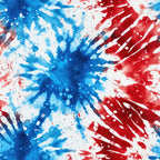 red, white, blue, tie-dye, watercolor splashes, starburst pattern, radiating design, patriotic colors, abstract explosion, paint splatters,, fabric panel, americana theme, fourth of july, independence day, dynamic movement, artistic swirls, celebration motif