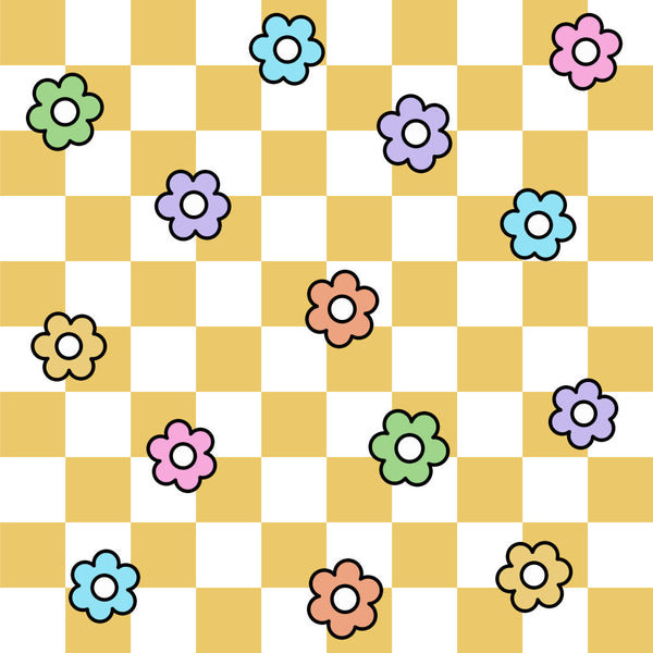 colorful flowers, pastel colors, soft pink, light blue, lavender purple, mint green, coral orange, pale yellow, floral pattern, flower motif, cheerful design, whimsical style, playful, cute flowers, spring theme, bright and cheerful, kids room, nursery, playroom, baby shower, toddler, children's design, multi-colored, modern floral, fun and playful, daisy flowers, simple flowers, geometric grid, sweet design