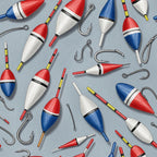 fishing theme, nautical, red and white, navy blue, fishing hooks, bobbers, fishing lures, fish tackle, outdoor adventure, sports, recreational fishing, whimsical, fun, playful, kids room, boy's room, playroom, striped, colorful, vintage style, traditional, bright colors, white, black stripes, yellow accents, water sports, cabin style, rustic, casual