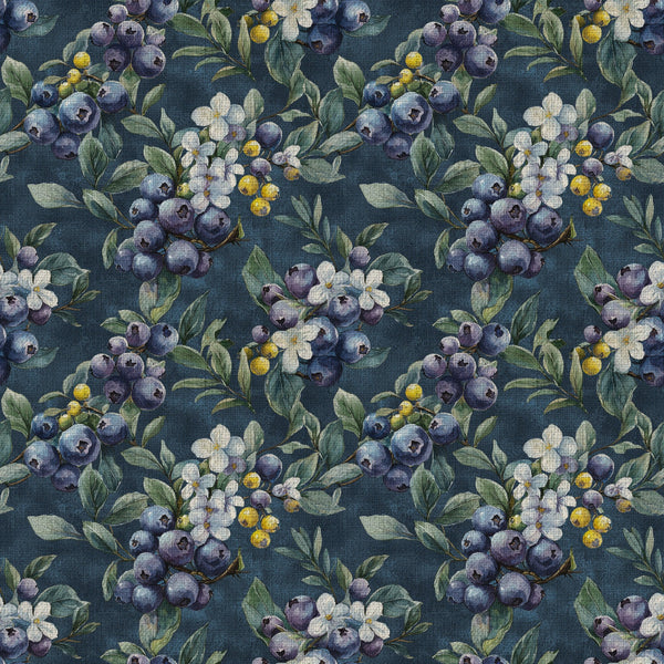 navy blue, dark teal, blueberries, purple berries, cream white, golden yellow, forest green, botanical, floral, berries and flowers, nature, vintage, traditional, elegant, botanical print, blueberry, wildflowers, berry pattern, flowering branches, cottage core, farmhouse, spring, summer, garden themed, fruit and flowers, delicate florals, natural elements, whimsical, rustic elegant