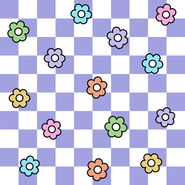 pastel flowers, colorful floral, purple, lavender, light blue, cyan, pink, coral, yellow, green, mint green, sage green, whimsical, playful, cheerful, retro, vintage, flower motif, blooms, spring, summer, kids room, nursery, baby, toddler, playroom, fun, bright, soft colors