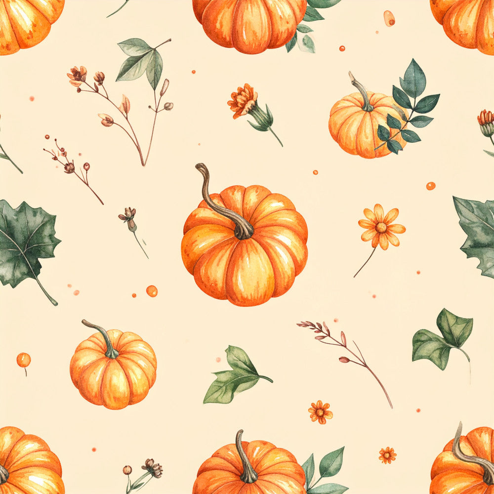 autumn pumpkins, fall harvest, orange pumpkins, cream background, burnt orange, sage green, rustic autumn, botanical elements, wildflowers, pumpkin patch, thanksgiving, fall foliage, seasonal, nature-inspired, cottage core, farmhouse style, whimsical florals, vintage botanical, cozy autumn, harvest theme, marigolds, decorative leaves, fall decorations, thanksgiving decor, warm tones, earthy colors, folk art style, traditional autumn, country style, seasonal harvest