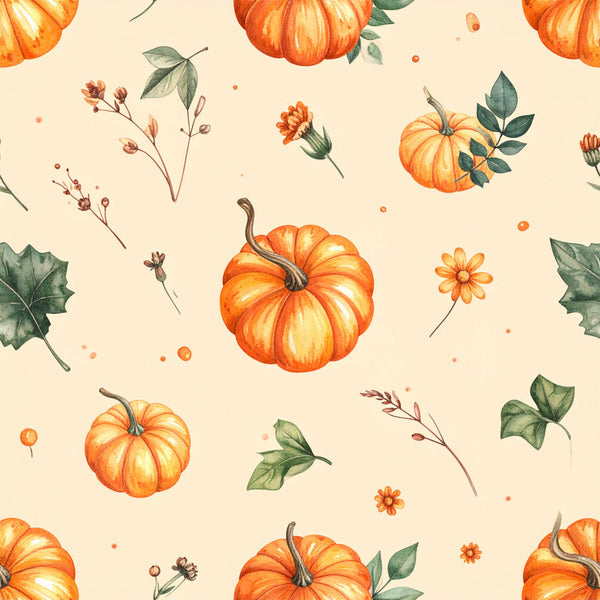 autumn pumpkins, fall harvest, orange pumpkins, cream background, burnt orange, sage green, rustic autumn, botanical elements, wildflowers, pumpkin patch, thanksgiving, fall foliage, seasonal, nature-inspired, cottage core, farmhouse style, whimsical florals, vintage botanical, cozy autumn, harvest theme, marigolds, decorative leaves, fall decorations, thanksgiving decor, warm tones, earthy colors, folk art style, traditional autumn, country style, seasonal harvest