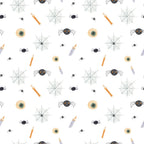 halloween, spooky, spiders, spider web, cobweb, creepy, witchy, black spiders, eyeballs, eye motif, candles, orange candles, white background, halloween decor, trick or treat, october, fall, autumn, holiday, spooky season, kids halloween, playroom, orange, black, beige, gray, whimsical, fun, children's, festive