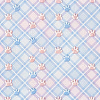 dog paws, paw prints, pastel blue, soft pink, lavender purple, white, diamond pattern, checkered background, plaid design,, fabric panel, pet themed, cute animals, nursery fabric, baby quilt, soft colors, geometric shapes, repeating pattern, crafting material, sewing fabric