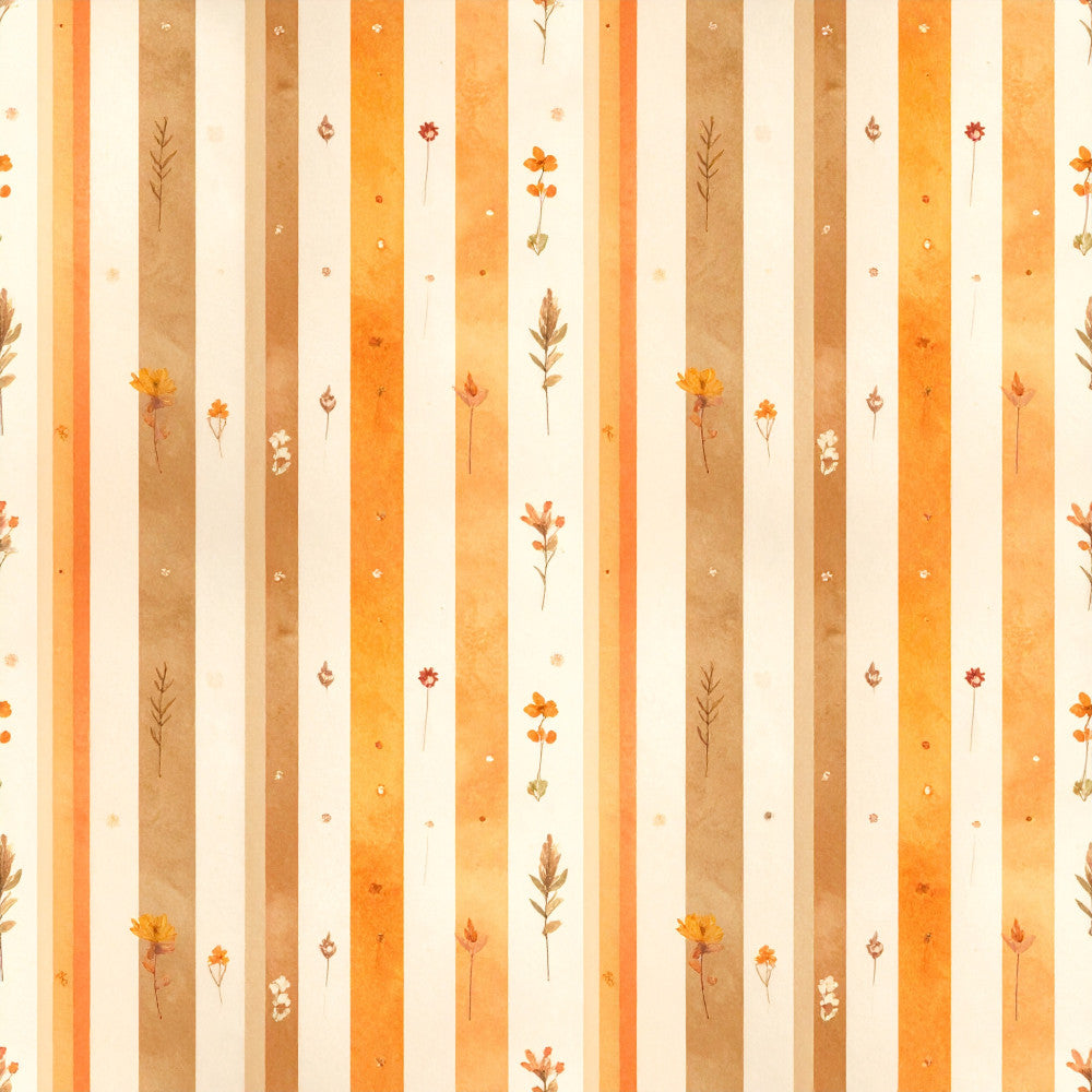 autumn, fall, orange, cream, ivory, beige, tan, gold, burnt orange, striped, botanical, floral, wildflowers, pressed flowers, dried flowers, nature, vintage, rustic, farmhouse, delicate, elegant, gentle, warm, cozy, nursery, baby room, kids room, baby shower, spring flowers, botanical illustration
