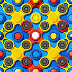 fidget spinners, yellow, blue, red, white, gray, geometric pattern, toy design, spinning toys, repetitive motif, bright colors, primary colors, circular shapes, modern pattern, playful design,, fabric panel, children's fabric, contemporary style, trendy motif
