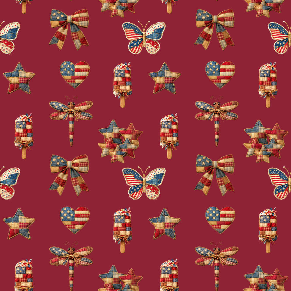 burgundy, red, white, blue, gold, patriotic, american flag, stars and stripes, hearts, butterflies, dragonflies, stars, bows, popsicles, vintage, rustic, americana, fourth of july, independence day, red white and blue, gingham, plaid, patchwork, farmhouse, country, holiday, patriotic decor, kids room, playroom