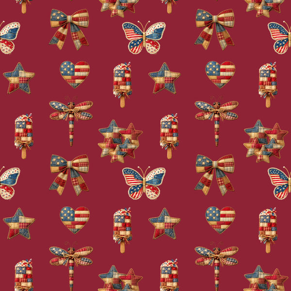 burgundy, red, white, blue, gold, patriotic, american flag, stars and stripes, hearts, butterflies, dragonflies, stars, bows, popsicles, vintage, rustic, americana, fourth of july, independence day, red white and blue, gingham, plaid, patchwork, farmhouse, country, holiday, patriotic decor, kids room, playroom