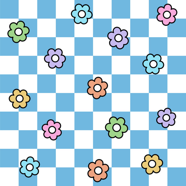sky blue, light blue, white, pink, purple, green, yellow, orange, coral, pastel colors, floral, flowers, daisy, whimsical, playful, cheerful, bright, colorful, spring, summer, kids, children, nursery, playroom, baby, cute, fun, modern, vibrant, multi-colored