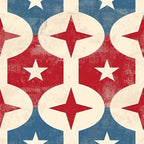 red, white, blue, patriotic, stars, diamond shapes, geometric pattern, distressed texture, vintage look, americana,, fabric panel, repeating motif, four-pointed stars, hexagonal shapes, weathered finish, circular elements, interconnected design, nostalgic feel