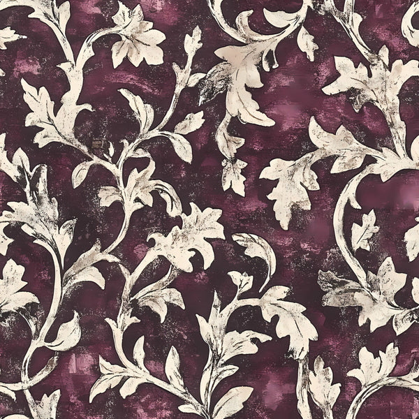 burgundy, deep purple, plum, cream, ivory, off-white, distressed, vintage floral, botanical, damask, ornamental, scrolling vines, lily flowers, elegant, sophisticated, classic, traditional, romantic, antique, grunge texture, weathered, ornate, garden, nature, timeless, formal, victorian, upscale, luxe