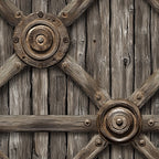 rustic brown, weathered wood, wagon wheels, metal hardware, western theme, frontier style, vintage texture, sepia tones,, fabric panel, cowboy era, pioneer life, antique finish, distressed appearance, rustic charm, old west, wooden planks, iron accents, historical motif
