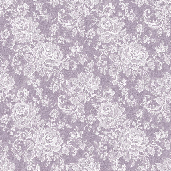 lavender, mauve, dusty purple, white, lace floral, vintage floral, rose, ornamental, damask, scrollwork, flourish, elegant, romantic, traditional, botanical, garden, nature, wedding, bridal, sophisticated, ornate, detailed, delicate, classic, timeless, shabby chic, heirloom