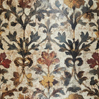 cream, beige, taupe, rust, burgundy, olive green, slate blue, charcoal, gold, vintage floral, botanical, damask, symmetrical, ornate, classical, traditional, elegant, antique, distressed, aged, leaves, flowers, flowering plants, nature-inspired, botanical illustration, renaissance, victorian, historic, heritage, timeless
