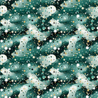 green, teal, white, gold, black, confetti pattern, polka dots, circles, scattered dots, modern design, contemporary style,, fabric panel, festive, celebratory, abstract pattern, geometric design, party theme, scattered elements, vibrant colors