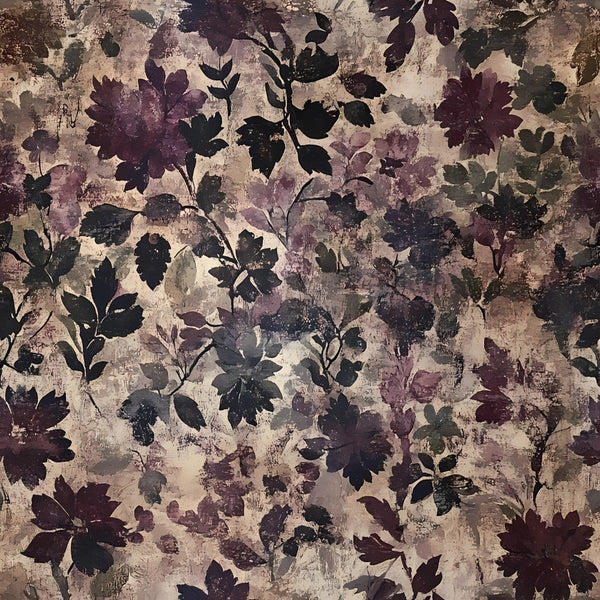 burgundy, plum purple, dusty mauve, deep black, sage green, taupe, cream, distressed floral, vintage botanical, grunge texture, dark romantic, moody flowers, nature, botanical, elegant, rustic, vintage, distressed, weathered, gothic, dark academia, floral pattern, leaf motifs, flower blooms, autumn, fall, traditional, sophisticated, dark aesthetic