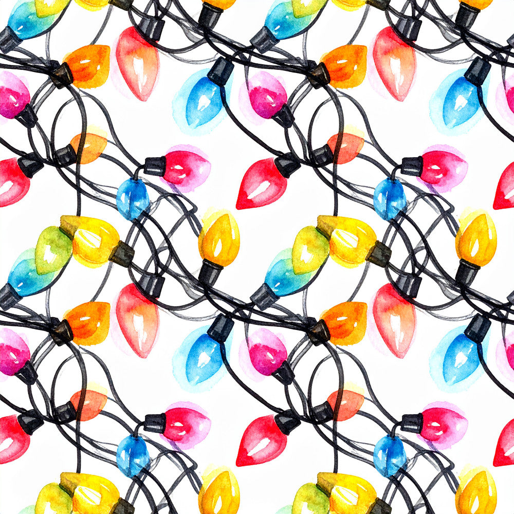 colorful string lights, rainbow lights, festive lights, holiday lights, christmas lights, bright yellow, hot pink, magenta, coral red, sky blue, electric blue, lime green, orange, light bulbs, string pattern, whimsical, playful, cheerful, fun, vibrant, festive, holiday theme, christmas theme, party theme, celebration, kids room, playroom, nursery, children's decor, multicolor