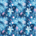 watercolor blue, christmas pattern,, fabric panel, snowflakes, winter motifs, pink accents, white snowflakes, navy blue, celestial blue, holiday fabric, seasonal design, watercolor effect, winter wonderland, festive pattern, cotton fabric, quilting material, christmas crafting, holiday sewing, winter theme