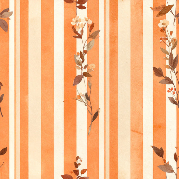 burnt orange, cream, ivory, rust, tan, botanical, floral, striped, vertical stripe, delicate flowers, leaves, branches, nature, vintage, elegant, botanical print, autumn, fall, earthy tones, cottage core, traditional, classic, timeless, botanical illustration, small florals, climbing vines, botanical design, warm tones