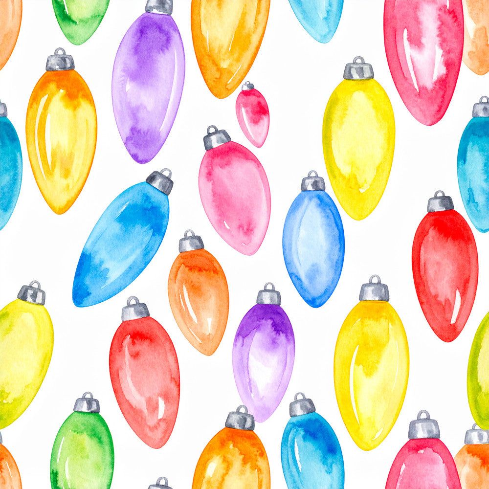 rainbow ornaments, colorful baubles, christmas ornaments, holiday decorations, bright multicolor, vibrant jewel tones, yellow, red, blue, purple, pink, orange, green, whimsical, festive, playful, winter holiday, christmas theme, decorative baubles, shiny ornaments, metallic accents, children's holiday, nursery decor, playroom, kids room, seasonal, christmas pattern, watercolor style, hand-painted effect, cheerful