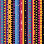 colorful stripes, polka dots, vertical stripes, purple, orange, teal, pink, yellow, black, red, blue, geometric pattern, bright colors, rainbow stripes, circular dots,, fabric panel, vibrant design, multicolored, contemporary pattern, cheerful mood