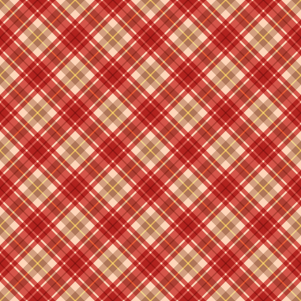 christmas plaid, red tartan, diagonal stripes, cream background, burgundy accents, golden yellow lines, white stripes, crosshatch pattern, holiday fabric,, geometric design, festive colors, textile panel, warm tones, intersecting lines, checkered motif, seasonal fabric, cotton material, craft supplies, patchwork design