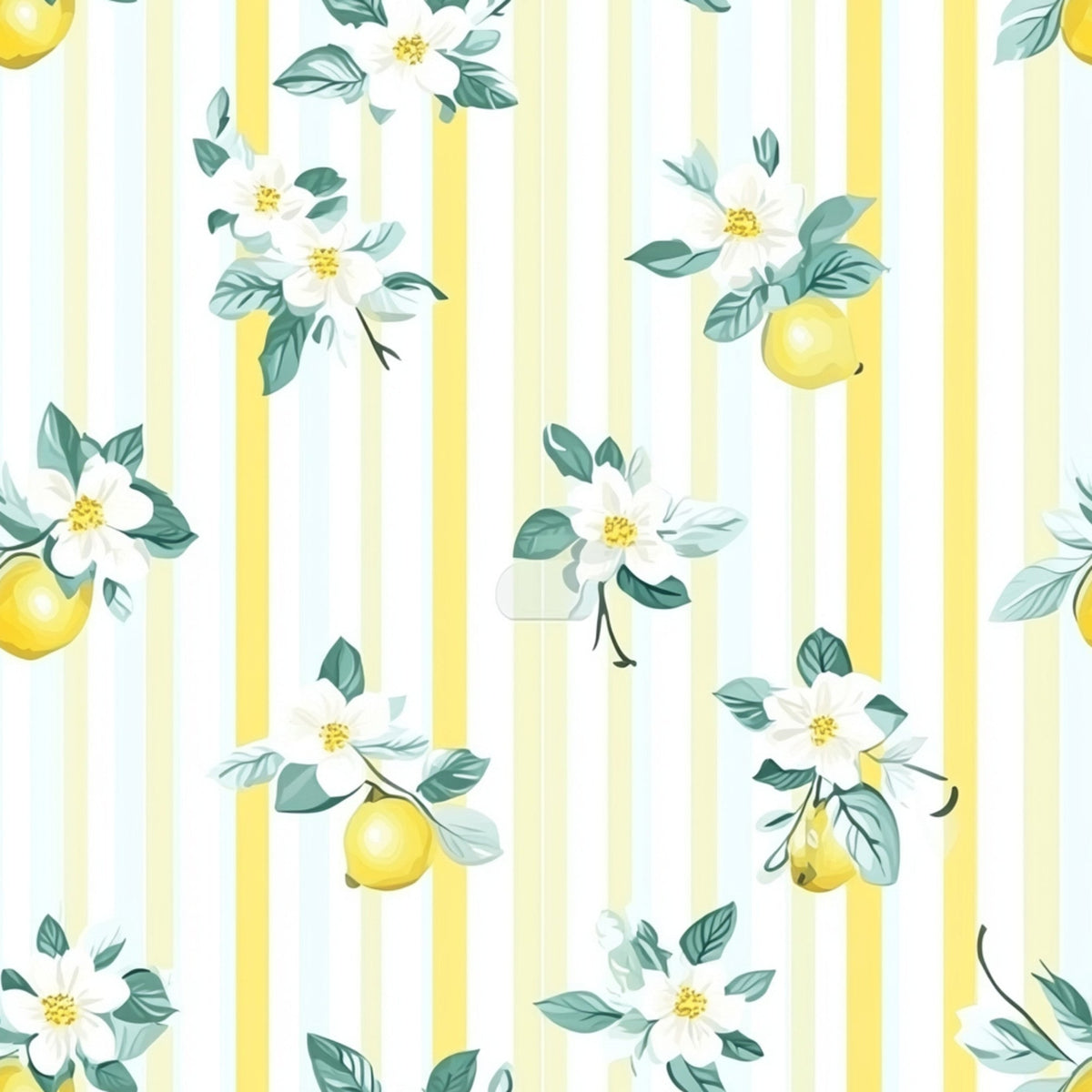 yellow, white, green, sage green, lemon, citrus fruit, floral, flowers, leaves, botanical, stripes, vertical stripes, shabby chic, cottage core, spring, fresh, watercolor style,, fabric panel, repeating pattern