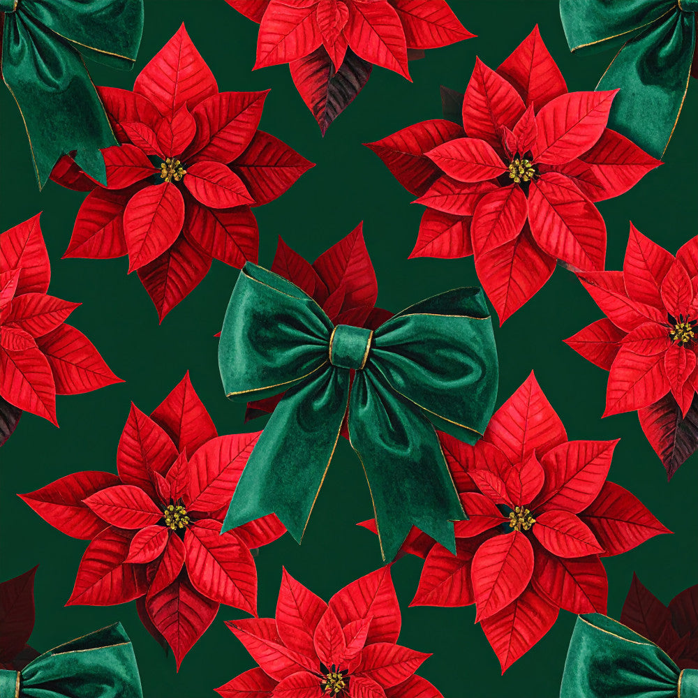 red poinsettia, forest green, emerald green, velvet bow, holiday, christmas, festive, floral, botanical, traditional, elegant, seasonal, winter, poinsettia flowers, gold accents, luxe, decorative bow, nature-inspired, crimson red, deep green, festive decor, holiday botanical, christmas flowers, sophisticated, classic holiday, vibrant red, jewel tones, ornamental, celebration theme