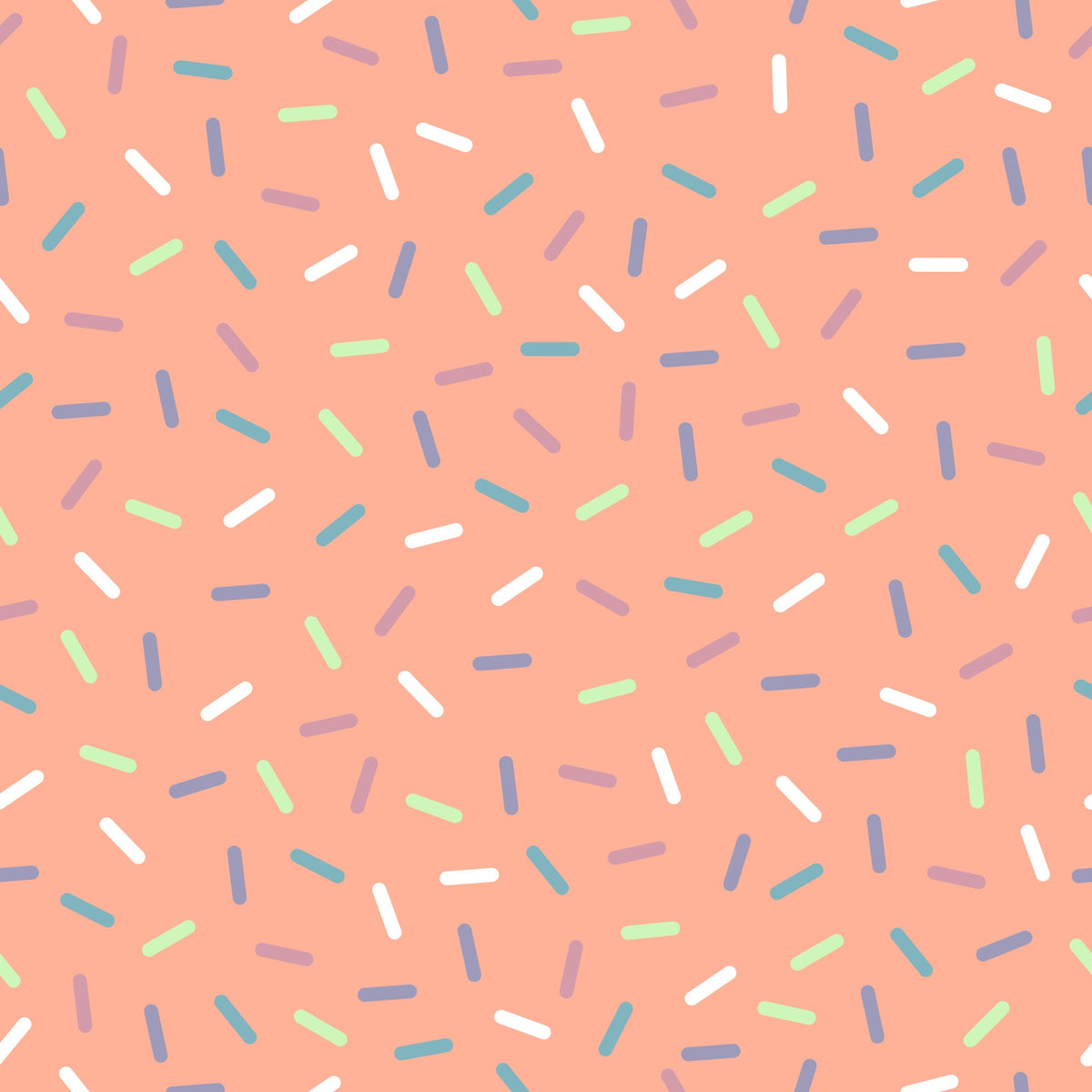 coral background, rainbow sprinkles, multicolored confetti, scattered pattern, white sprinkles, blue sprinkles, green sprinkles, purple sprinkles, teal accents, random placement, fun design, playful pattern,, fabric panel, sweet theme, candy inspired, celebration motif, cheerful mood, crafting material