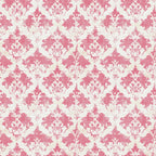 pink, cream, vintage, damask pattern, ornate motifs, floral elements, baroque style, repeating design,, fabric panel, decorative scrollwork, elegant, distressed texture, romantic, feminine, botanical details, symmetrical pattern, vintage wallpaper style, soft colors