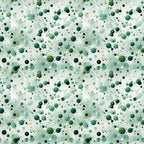 green confetti, scattered dots, polka dot pattern, forest green, sage green, mint green, teal, black accents, white dots, yellow dots, circular shapes, bubble pattern, abstract design, geometric pattern,, fabric panel, modern style, playful pattern, random distribution, multi-sized circles
