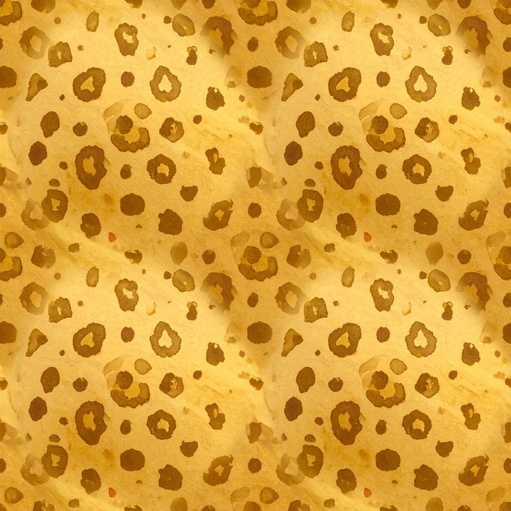 golden yellow, mustard yellow, tan, brown, leopard print, animal print, spotted, speckled, safari, wild, nature, vintage, rustic, warm tones, earthy, abstract spots, organic shapes, playroom, kids room, nursery, whimsical, adventurous, gender neutral, nature inspired, textured look, watercolor effect, boho, bohemian, casual style