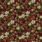 deep burgundy, forest green, cream white, vintage apple print, floral pattern, botanical design, apple orchard, apple blossoms, white flowers, nature theme, farmhouse style, rustic, elegant, traditional, autumn, fall, harvest, countryside, orchard theme, garden, botanical, classic, timeless, home decor, upholstery, heirloom, romantic, cottage core, distressed texture, apple motif