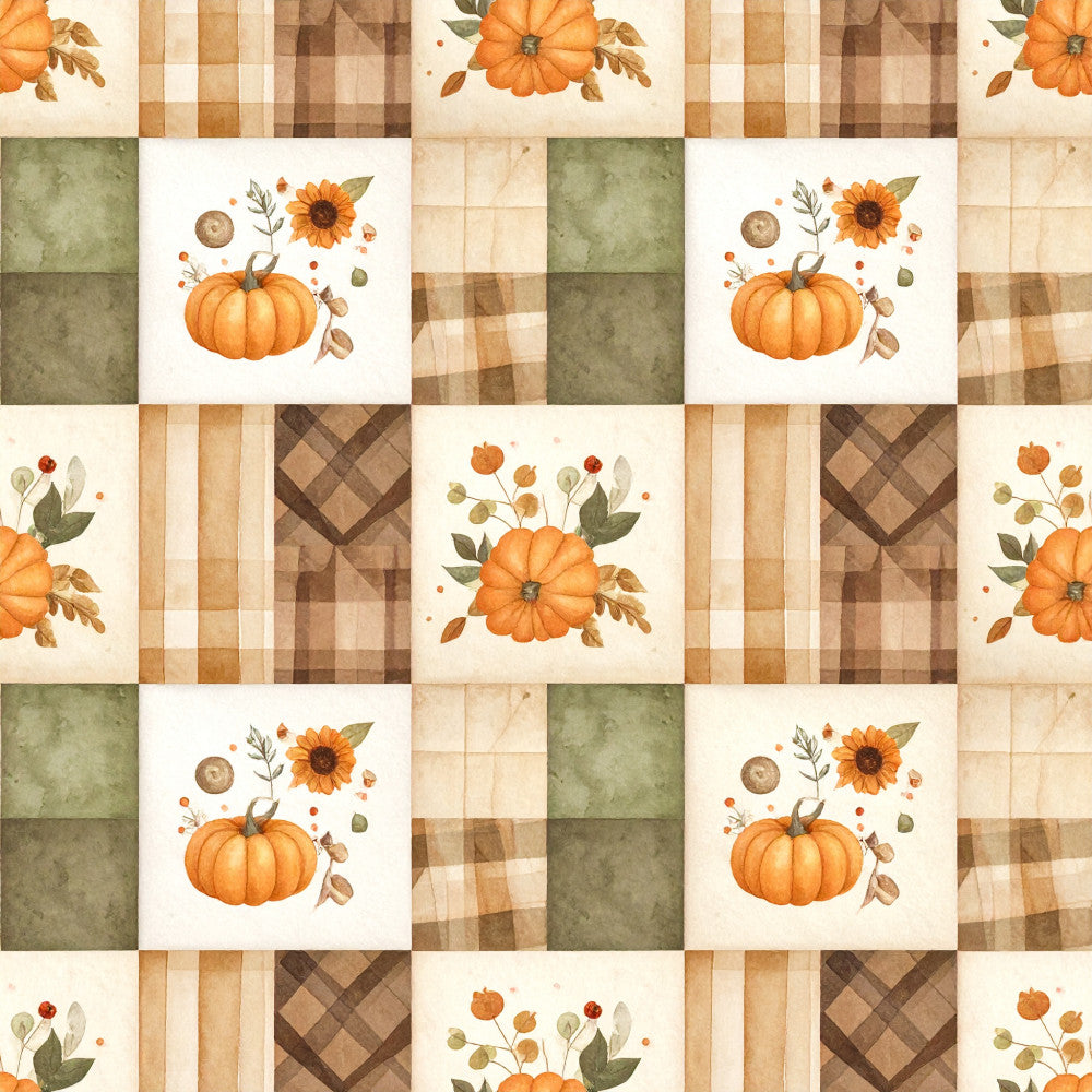 autumn pumpkin, fall harvest, sunflower, cream, tan, brown, olive green, sage green, orange, pumpkin orange, plaid, gingham, checkered, stripe, patchwork, rustic, farmhouse, vintage, botanical, floral, seasonal, thanksgiving, autumn decor, country style, traditional, warm tones, earth tones, harvest theme, seasonal home decor