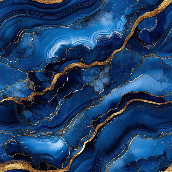 royal blue, deep blue, navy blue, gold, metallic gold, agate pattern, marble texture, swirling lines, flowing design, organic shapes, luxurious, elegant, geological, mineral inspired,, fabric panel, abstract design, fluid movement, sophisticated, contemporary style