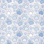 dog paws, paw prints, blue, light blue, periwinkle, white, cream, beige, animal prints, pet theme, scattered pattern, repeating motif,, fabric panel, playful, whimsical, cute animals, canine, dog lover, craft fabric, sewing material